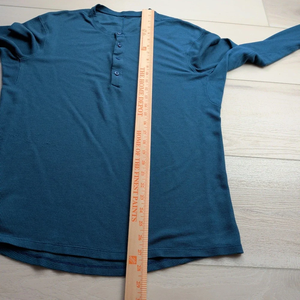 Lululemon Henley Long Sleeve Shirt Mens Large Blue Waffle Knit‎